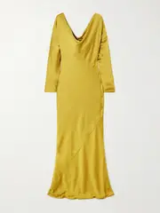 [Norma Kamali] Norma Kamali - Maria Draped Satin Gown - Chartreuse - xx small xx small Yellow