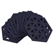 Felt Coasters, 12pcs Hexagonal Pad Coaster for Drink Cup Bowl Vase, Dark Blue