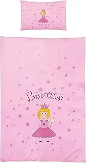 3-Piece Baby/Children's Bed Linen with Princess Design 100 x 135 cm + 40 x 60 cm + 1 Fitted Sheet 70 x 140 cm - 100% Cotton (with Pink Sheet)