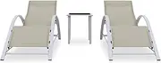Camping Sunloungers Reclining Patio ChairsCream Aluminium Sun Loungers with Table (2 pcs)