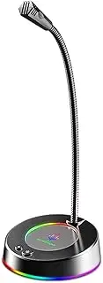 MK08 USB Desk Microphone Plug & Play Professional 360 Degree Omnidirectional Microphone with Light Desktop Condenser Mic for Recording Living Gaming