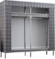 Canvas Wardrobe Closet Storage Portable with Hanging Rail Foldable Closet for Living Room, Bedroom, Clothes, Bags, Shoes