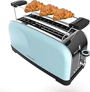 Cecotec Toastin' Time 1500 Blue Vertical 2 Long Slotted Toaster, 1500 W, 4 Slices of Bread, 1.5" Wide Slot, Bread Rack and Crumb Tray, Stainless Steel and Blue