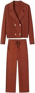 [LNYHLXS] Fashion Set Women's Temperament Suit Jacket Wide Leg Pants Knitted Two-Piece Set