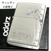 Zippo Windy Girl Old Design Silver Satin 2 Sided Etching Brass Oil Lighter Japan