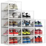 XXL Larger Shoe Storage Boxes Fit Size 14, Clear Plastic Stackable Shoe Organ...