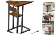 Side Table with Charging Station, C-Shape End Table with Dual USB-C Ports and