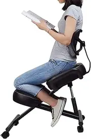 MIUZ Ergonomic Kneeling Chair with Backrest Adjustable Height Stool for Home and Office | Posture Corrector with an Angled Seat | Thickened Cushion
