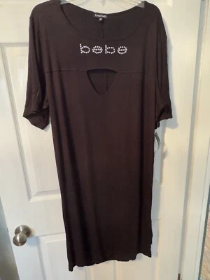 Bebe Plus size ladies black dress Rhinestone Peep Hole Stretch Size 3X