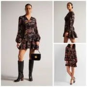 Ted Baker Piara Ruffled Floral Chiffon Dress - 0 US 0/2