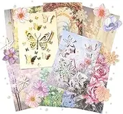 4 Packs Flower Lace Cutouts Decorative Paper and Sticker Set Floral Butterfly Plant Shape Scrapbooking Die-Cut Paper Shiny Sticker for Junk Journal Card Making Collaging Handicraft (Sandy)