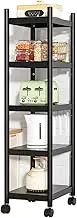 5-Tier Storage Rack, Metal Storage Rack with Wheels, 5-Tier Carbon Steel Rack for Entryway, Living Room, Pantry, Narrow Space (Black)(45 X 40 X 162cm)