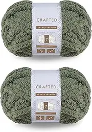 [Crafted by Catherine] Chunky Chenille Yarn - 2 Pack (10.5 oz / 300 g, 41 Yards Each Skein), Olive, Gauge 7 Jumbo