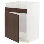 METOD base cab f HAVSEN single bowl sink, white/Sinarp brown, 60x60x80 cm