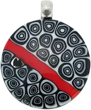 [Glass Of Venice] GlassOfVenice Murano Glass Abstract Millefiori Round Pendant - Red and Black