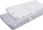 BlueSnail Print Changing pad CoverSet 2PK, Breathable and Comfortable Changing Pad Cover for Boys and Girls (Gray+White)