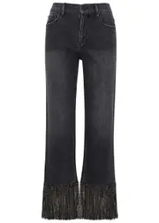 Alice + Olivia Amazing Fringed Straight-leg Jeans - Grey - 30 (W30 / UK 12 / M) 30 (W30 / UK 12 / M)