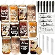 12 Set Employee Appreciation Gifts Bulk, Thank You Gifts for Coworker Staff Teacher Nurses, Christmas Glasses Cups 16 oz Can Shaped Beer Glass Makeup Bag Ballpoint Pen for Women Men (Team Motivation)