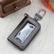 QXPDD Leather Zipper Pouch Square Car Key Holder with Transparent Window Key Storage Bag Case Wallet Key Chain for Men Women Home Car Organizer,Coffee Color