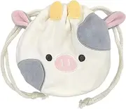 Stream WG244-F Drawstring Bag, Stylish, Small, Drawstring Bag, Trinket Case, Multi Pouch, Mini Pouch, Cute, Stuffed Toy, Cow