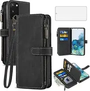 [Asuwish] Phone Case for Samsung Galaxy S20 5G 6.2 inch Wallet Cover with Tempered Glass Screen Protector and Leather Flip Credit Card Holder Stand Cell Accessories S 20 20S UW S2O G5 Women Men Black
