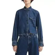 Rag & Bone Womens Maxine Blue Denim Cropped Raw Hem Blouse Top L BHFO 1954