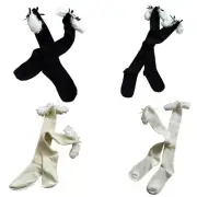 Rib Wool Thigh High Socks with 3D Plush Ear Bows Accent Long Stockings for Women