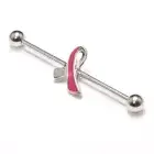 Industrial Piercing Barbell 14G with Pink Breast Cancer Awareness Ribbon