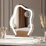 Oikiture Hollywood Vanity Mirror Makeup Mirror with Light with 10x Magnifying Mirror Vanity Mirror with Dimmable LED Bluetooth Speaker USB Power Charging 58 x 45cm