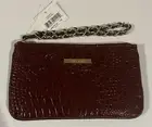 AnneKlein Burgundy Croc Embossed Faux Leather GoldChainBraidedStrap Wristlet New