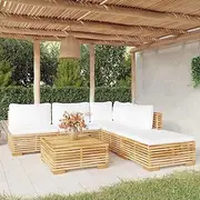 6 Patio Set Cushions Wood Teak-0895