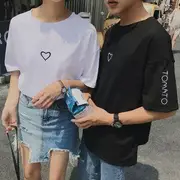 Couple Matching Embroidered T-Shirt Heart - White - M