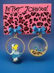 Betsey Johnson Blue Bow Alice Wonderland & Shoe Dangle Earrings NWT