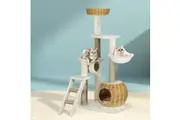 i.Pet Cat Tree 138cm Tower Scratching Post Scratcher Wood Bed Condo House Rattan Ladder