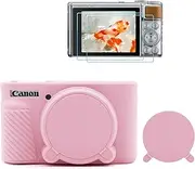 TYUANDOUER SX730 SX740 Camera Case & LCD Screen Protector Accessories Kit, Soft Silicone Case for Canon PowerShot SX740 SX730 HS Camera, Body Cover Case for SX740 SX730 with Lens Cap - Pink