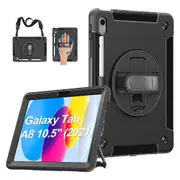 USP Rugged Samsung Galaxy Tab A8 (10.5') Case Black - Built-in-Kickstand, Adjustable Hand Strap, Shoulder Strap, Pen Holder, DropProof, ShockProof HDTA8