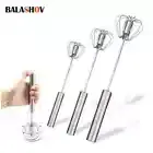 Semi-Automatic Egg Beater Steel Hand Mixer Self Turning Egg Whisk Kitchen New