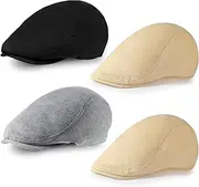 outret 4 Pieces Men's Flat Cap Gatsby Newsboy Hat Driving Cabbie Hunting Cap Khaki,Brown
