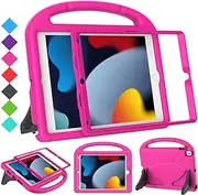 SUPLIK Kids Case for iPad 9th/8th/7th Generation - iPad 10.2 inch 2021/2020/2019 Case with Built-in Screen Protector, Durable Shockproof Handle Stand Kids Case for Apple iPad 7/8/9 Gen, Pink