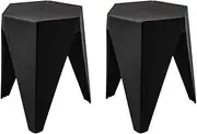 ArtissIn Set 2 Bar Stools, Plastic Foot Stool Chair Small Floor Chairs Stacking Puzzle Sitting Footstool Seat Home Bedroom Furniture Outdoor Garden Office Cafe, Sturdy Black