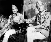Michael Caine Nigel Davenport wearing full military uniforms sitti- Old Photo