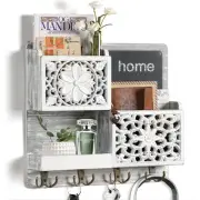 Mail Organizer Wall Mounted, 2 Slots Key Holder for Wall with 8 Hooks, Rustic...