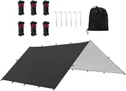 TENOL Camping Tent Tarp Sun Canopy with 6 Stakes and 6 Ropes Waterproof Multifunctional for RV Car Truck Side Shade Lightweight, Black L