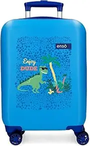 [Enso] Dino Cabin Suitcase Blue 33 x 50 x 20 cm Rigid ABS Combination Lock Side 28.4L 2 kg 4 Double Wheels Hand Luggage, Blue, Cabin Suitcase, Blue, Cabin Suitcase