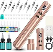 INKCHUM Microblading Supplies Wireless RCA Machine Pen with 2 Batteries Digital OLED Display 10W Coreless Motorfor Miroblading Shading Lining Eyeliner Lips(Rose Gold)