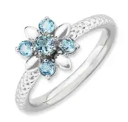 Sterling Silver Stackable Flower Ring Blue Topaz stones QSK794