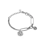Asymmetry Curb Paperclip Chain Portrait Vintage 925 Sterling Silver Bracelet