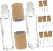 Garneck 10 Pack 10ml Clear Glass Roller Bottles with Bamboo Lids - Refillable Essential Oil Containers for Perfume - Aromatherapy and Blends