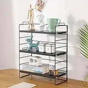 Hbluefat Desktop Shelf Organizer, 3-Tier Adjustable Wood Bookshelf Storage Rack, Small Desk Bookcase, Countertop Display Shelf for Home Office School, Kitchen (Black+Black)