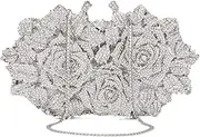[Ynport] Women Flower Rhinestone Clutch Crystal Gothic Evening Bag Floral Wedding Party Diamond Sparkling Purse and Handbags